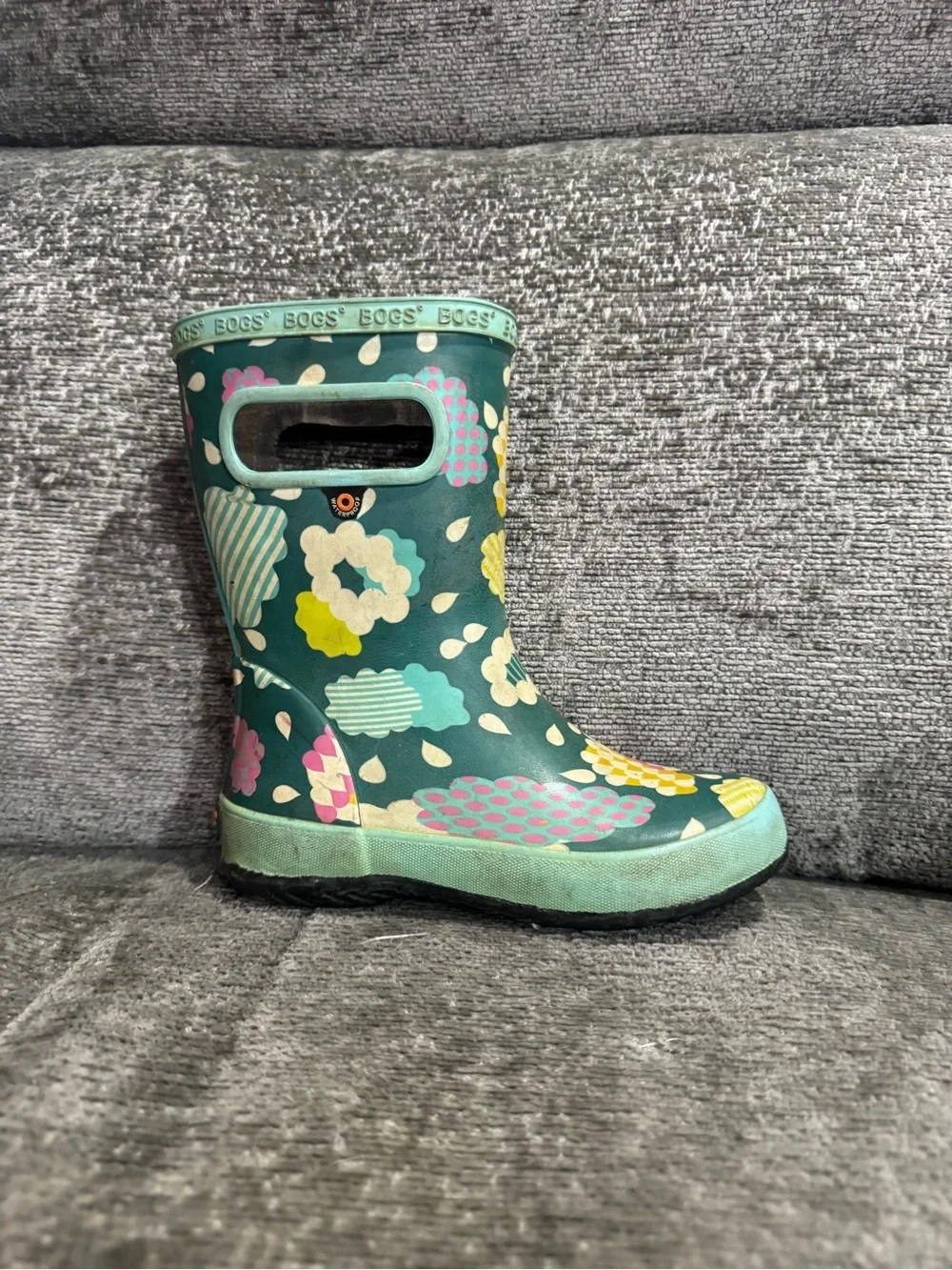 Bogs Kids Teal Abstract Pattern Rain Boots with Mint Trim Size 13